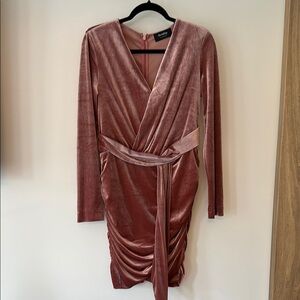 Velvet rose pink cocktail evening dress